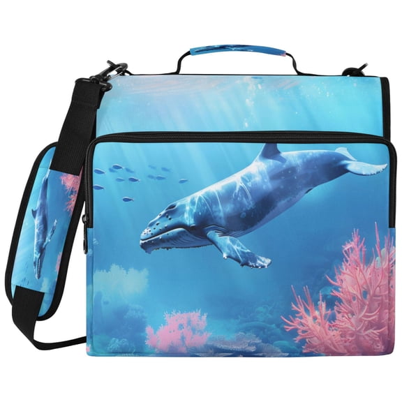 ALAZA Zipper Binder Whale Swims in The Sea Pattern 2 inch 3 Ring 500 Sheet Capacity Trapper Keeper File Folder Organizer Bag