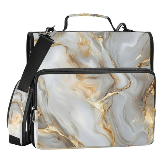 ALAZA Zipper Binder White Gold Marble 3 Ring Trapper Keeper File Folder Organizer Bag