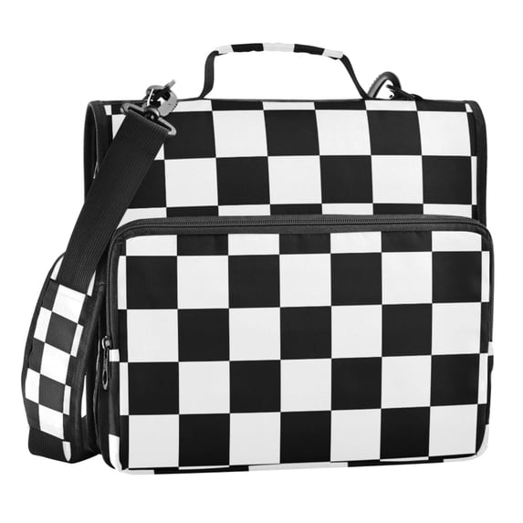 ALAZA Zipper Binder White and Black Checkered Grid Art Pattern 3 Ring Trapper Keeper File Folder Organizer Bag