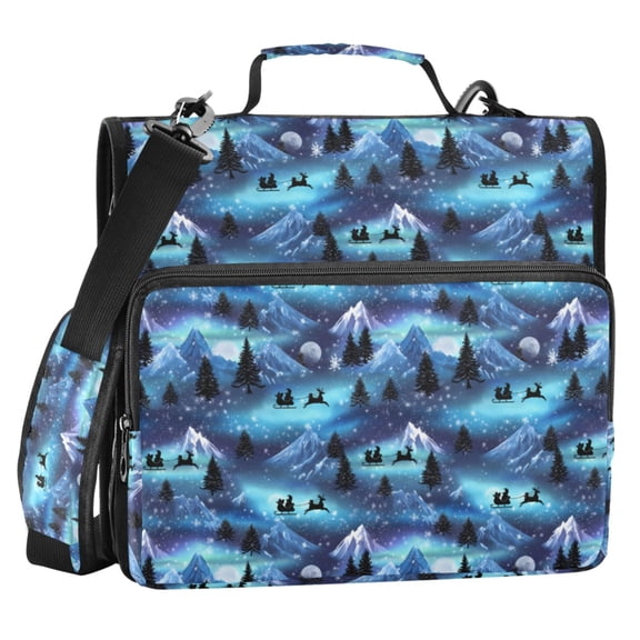 ALAZA Zipper Binder Winter Reindeer Landscape 2 in 3 Ring Trapper Keeper 500 Sheet Capacity File Folder Organizer Bag