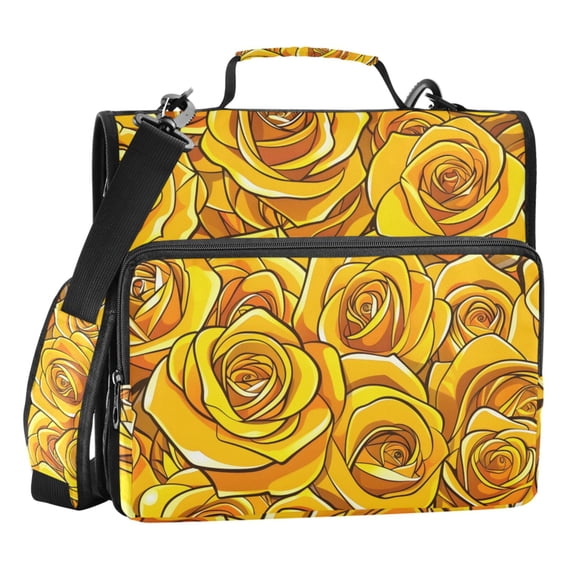 ALAZA Zipper Binder Yellow Roses Flowers 3 Ring Trapper Keeper File Folder Organizer Bag