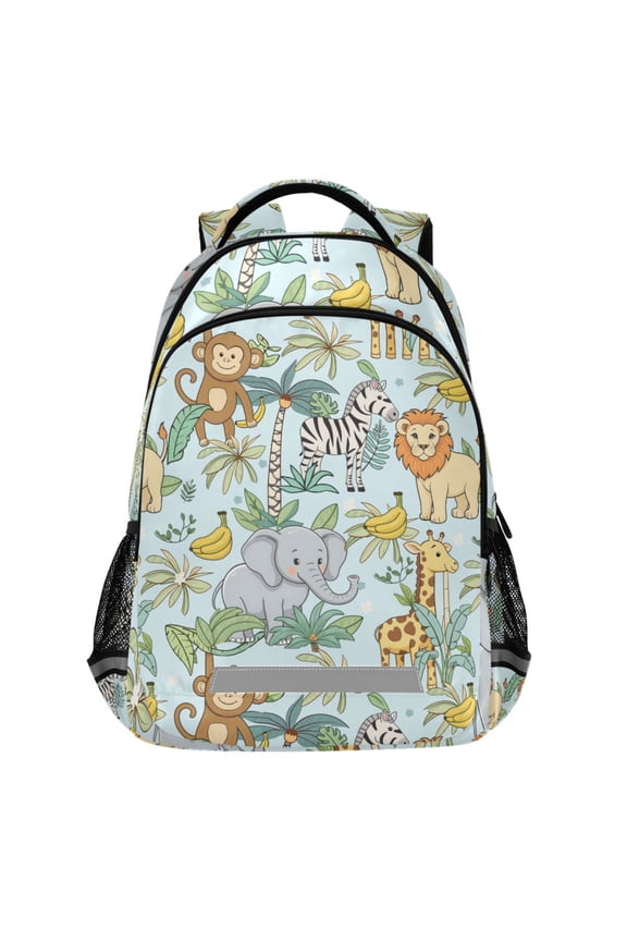 Zoo Elephant Monkey Giraffe Pattern Backpack Elementary School Bags Student Bookbag Travel Rucksack