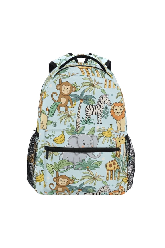 Zoo Elephant Monkey Giraffe Pattern School Backpack Elementary Bookbag Laptop Bags Travel Daypack