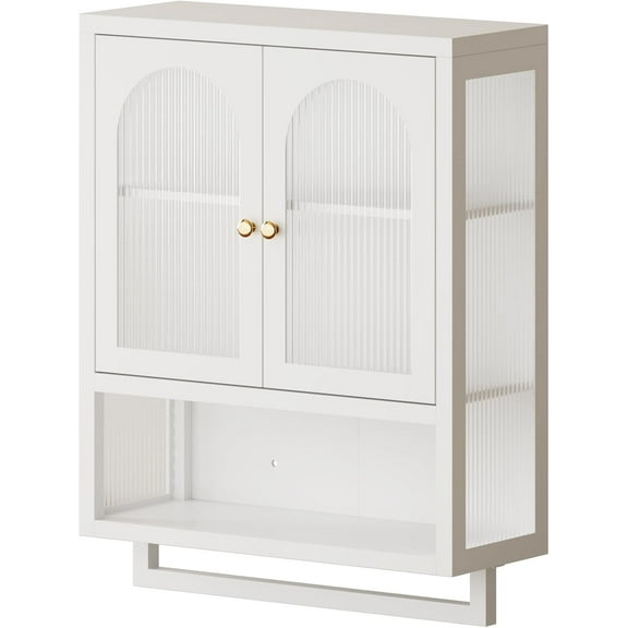 ALBAD Bathroom Cabinet Wall Mount, Metal Medicine Cabinet Wall Mounted with Glass Doors, Bathroom Wall Storage with Adjustable Shelves for Kitchen, Dining Room, Laundry