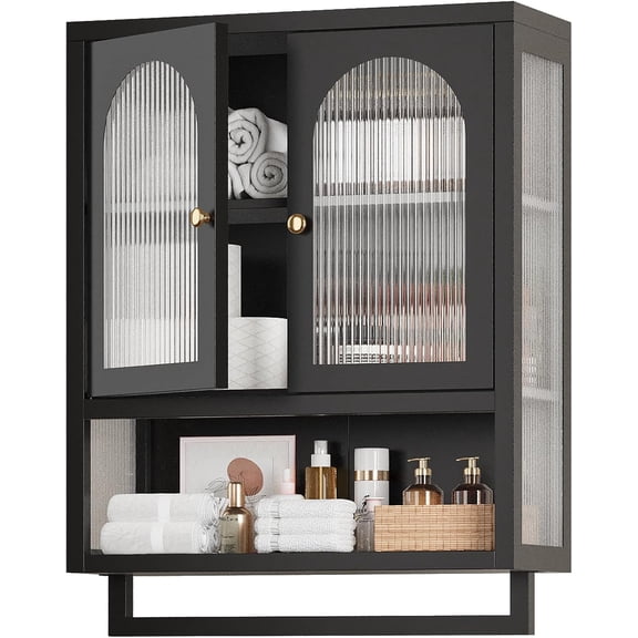 ALBAD Bathroom Cabinet Wall Mount,Metal Medicine Cabinet Wall Mounted with Glass Doors,Bathroom Wall Storage with Adjustable Shelves for Kitchen,Dining Room, Laundry