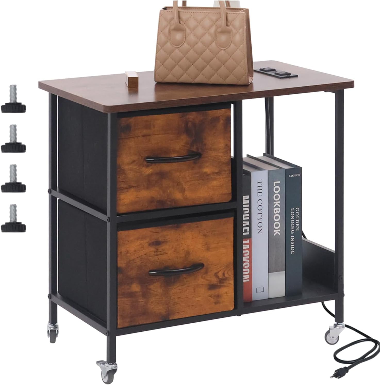 ALBAD End Table with Charging Station, Side Tables with Wheels ...