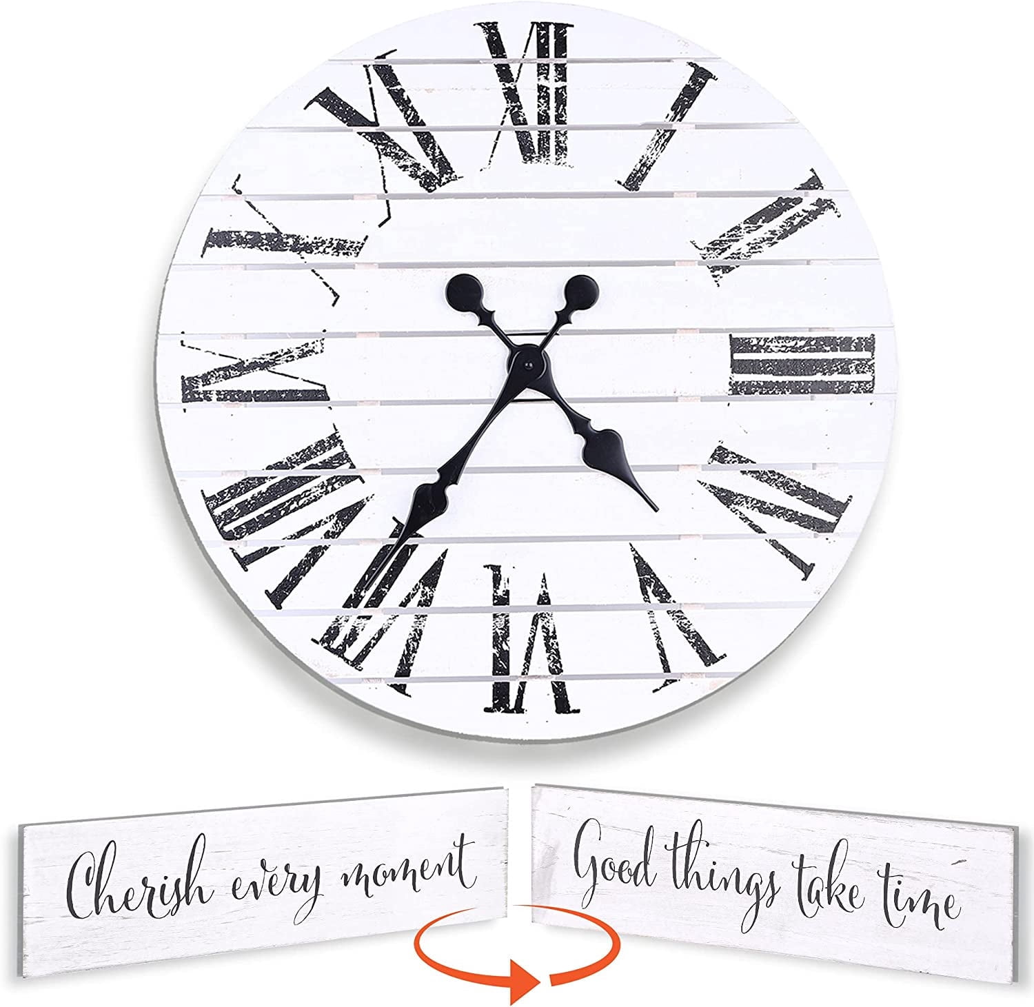 ALBEN Large Farmhouse Wall Clock - 24 inch Round Shiplap Farmhouse ...