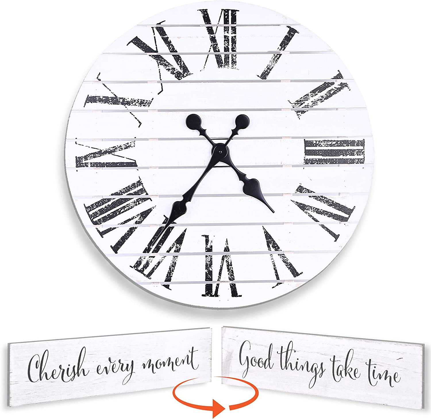 ALBEN Large Farmhouse Wall Clock 24 inch Round Shiplap Farmhouse