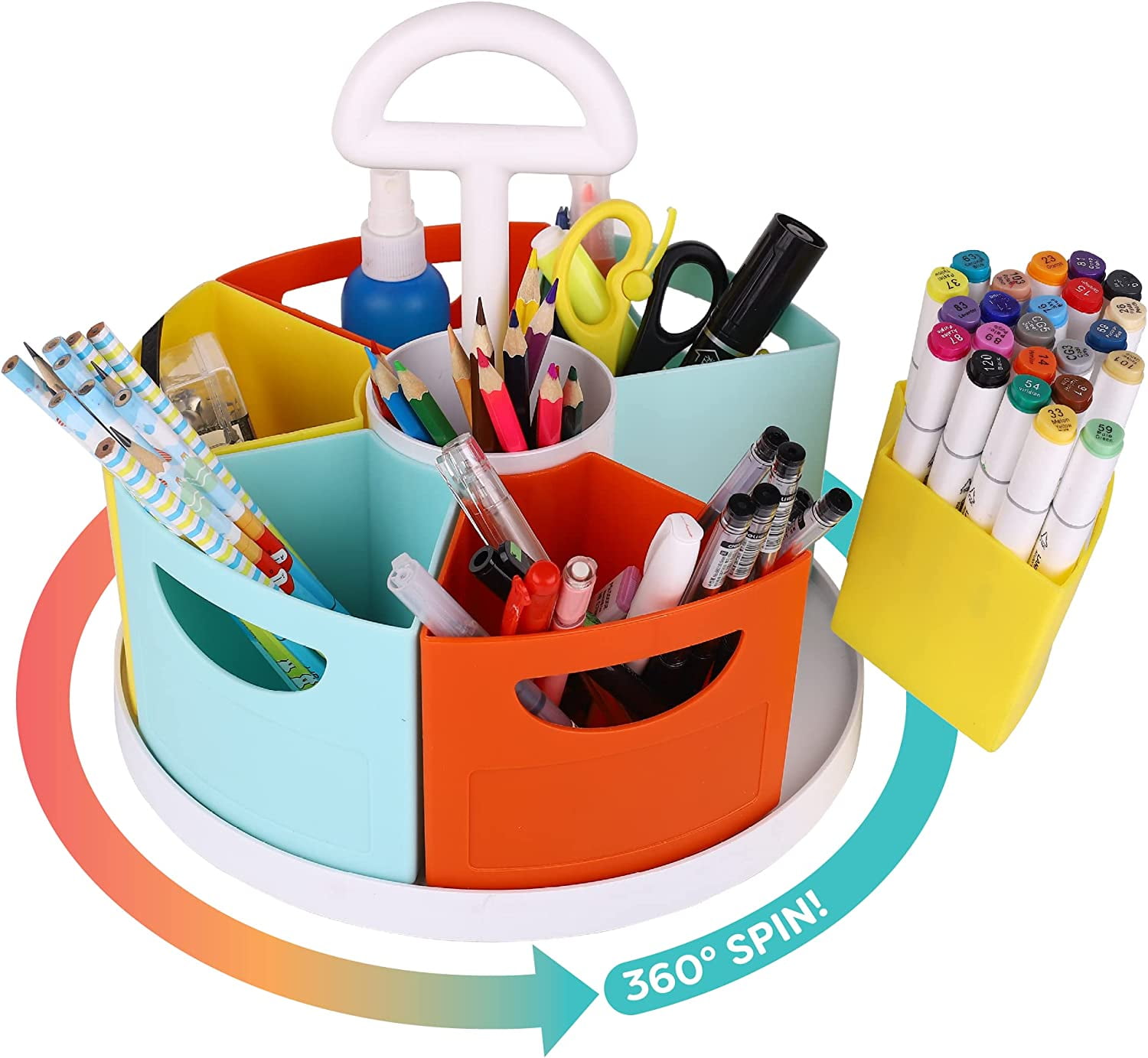 Alben Lazy Susan Kids Desk Organizer: Rotating Art Supply Organizer & Crayon Holder Organizer for Kids - 360 Degrees Rotation for School & Craft