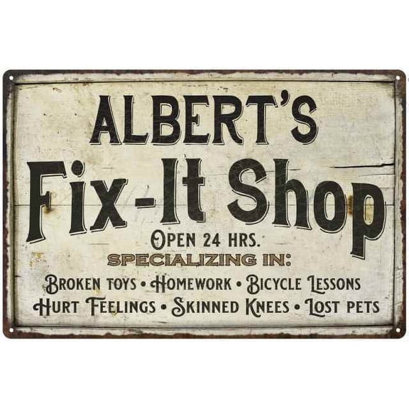ALBERT'S Fix-It Shop Sign Grandpa Dad Wall Decor Gift 8x12 Metal 108120006057
