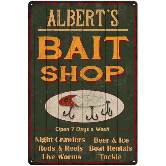 ALBERT'S Green Bait Shop Man Cave Wall Decor Gift 8x12 Metal 208120027057