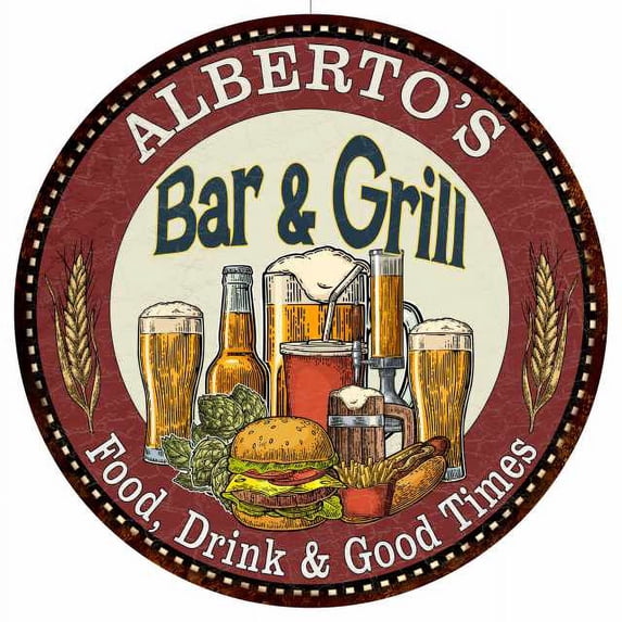 ALBERTO'S Bar and Grill 12" Round Metal Sign Kitchen Wall Decor 200120020368