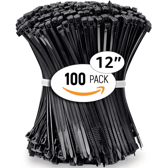 ALBO Black Zip Ties, 12 inch, 50 lb, Nylon Cable Ties, 100 Piece Pack