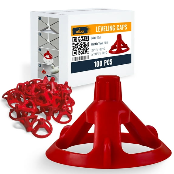 ALBO Reusable Caps 100 PCS for Tile Leveling System - Red Replacement Caps for Floor & Wall Spacers - Anti-Lippage Installation Tools, Self-Leveling Spacer Kit for Ceramic, Stone & Other Tile Formats