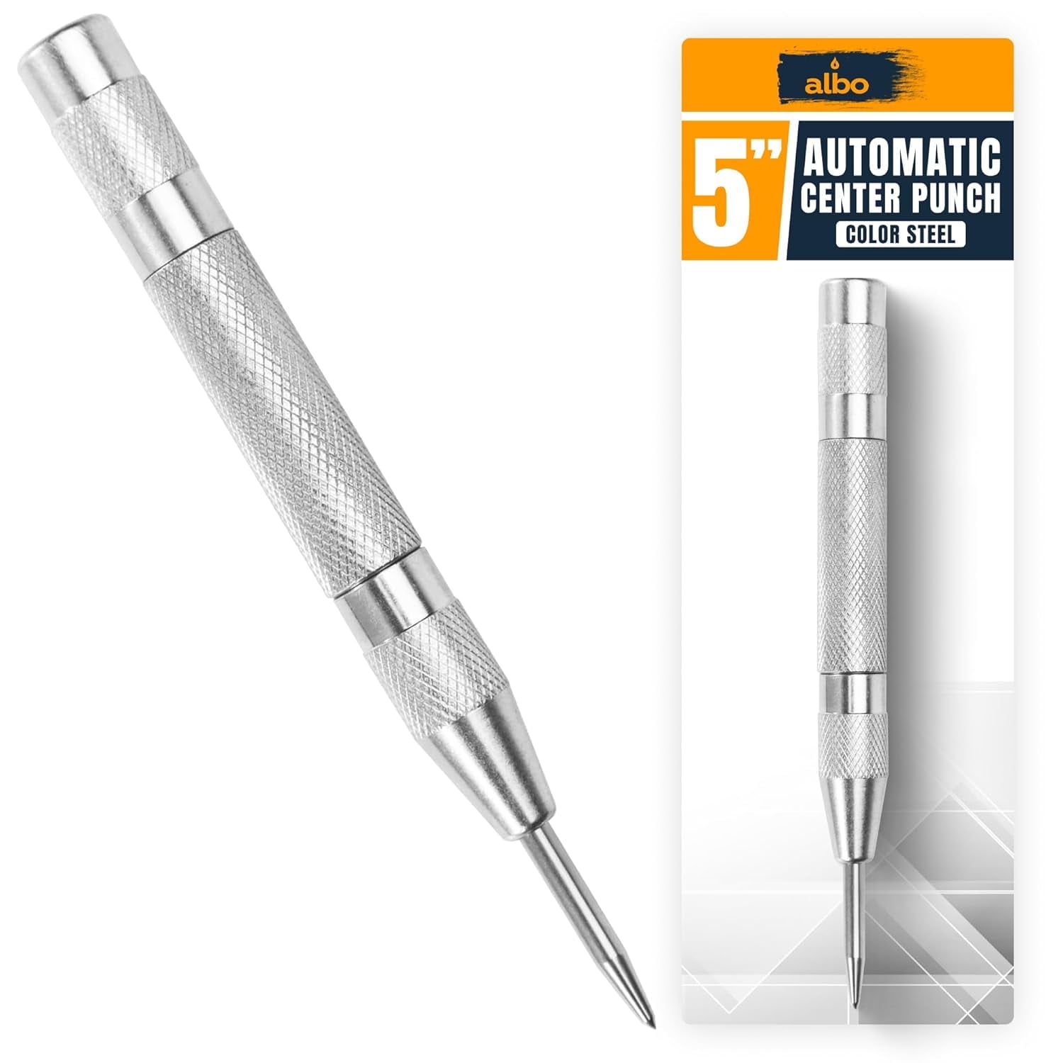 ALBO Chrome-Plated Metal Spring Loaded Impact Center Punch Tool ...