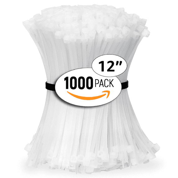 ALBO White Zip Ties 12 Inch Long Premium Zip Ties Plastic Cable Ties Thick 0.19 Inch 1000 Pack Tie Wraps Heavy Duty 50lb UV Resistant Nylon Wire Ties for Indoor and Outdoor