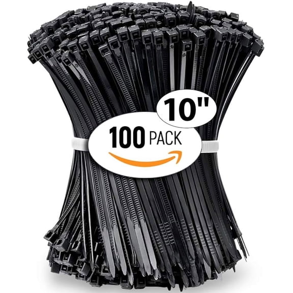 ALBO 10 Inch Black Zip Ties, 100 Pack, 50 lb Heavy Duty UV Resistant Nylon Cable Ties for Indoor and Outdoor Use