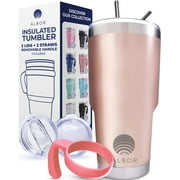 ALBOR Insulated Tumbler 30oz, Coffee Mug with Handle, Triple Insulated Technology with 2 Lids, 2 Metal Straw, Brush and Storage Bag, Rose Gold