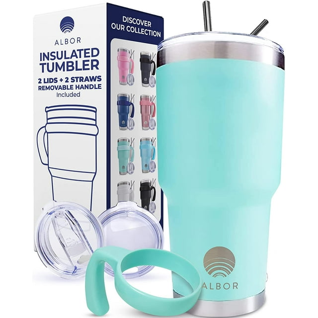 ALBOR - Insulated Tumbler - Coffee Mug with Handle, 2 Lids & More - 30 Oz, Seafoam