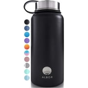 ALBOR - Insulated Water Bottle with Straw and 4 Leak Proof Lids - Stainless Steel, 32 Oz, Black
