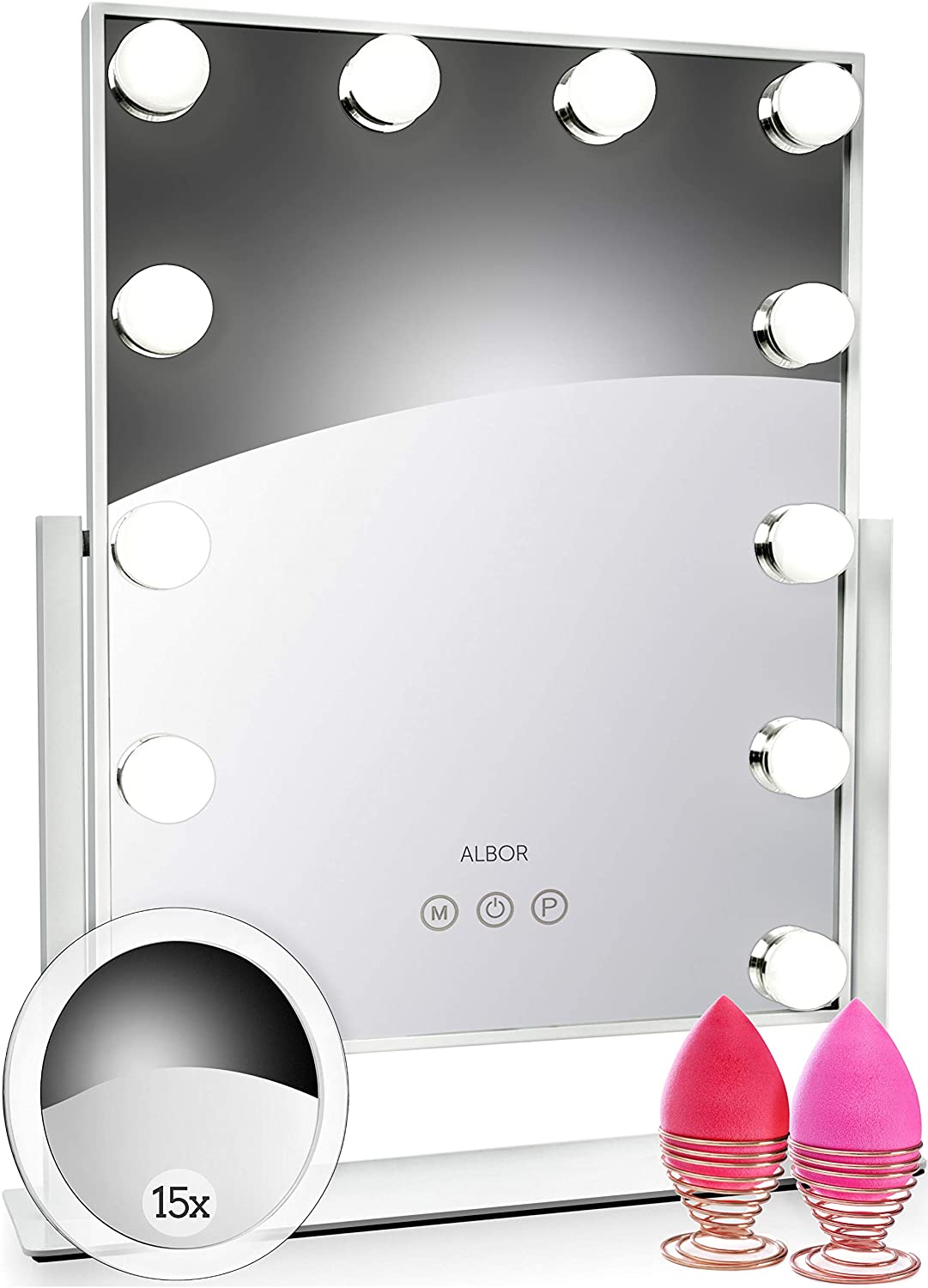 Jerdon Euro Tabletop 2Sided Lighted Makeup Mirror with 5x