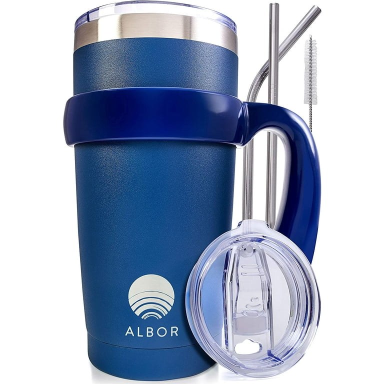 ALBOR Insulated Tumbler with Lid and Straw - 30 oz Insulated Coffee Mug with Handle, Travel Coffee Mug, Triple Insulated with 2 Lids, 2 Metal Straw 