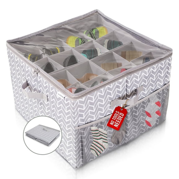 ALCOVA Shoe Organizer for Closet, Sandal Organizer with Mesh Pocket, Shoe Storage Box w/Adjustable Dividers, and Clear Lid Cover, Organizador de Zapatos, Shoe Storage Closet Fits up to 8-16 Pairs C48