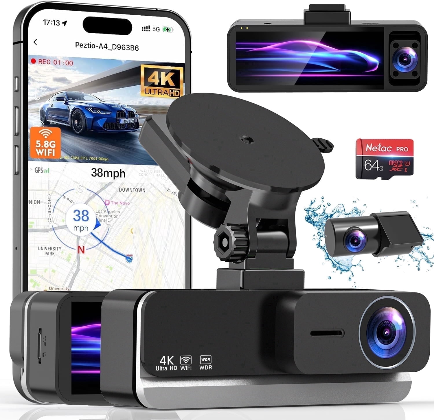 ALDF 4K 3 Channel Dash Cam,4K+2.5K+2.5K Front Inside and Rear Car Dash ...