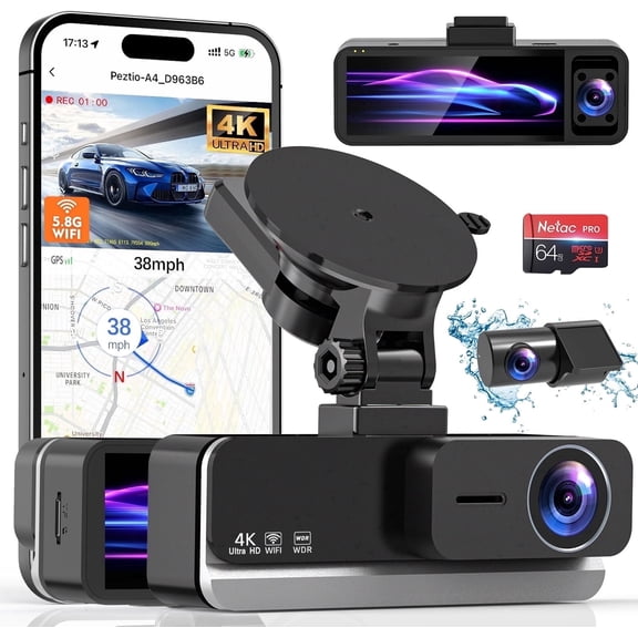 4K 3 Channel Dash Cam,4K+2.5K+2.5K Front Inside and Rear Car Dash Camera,3.39”Screen,Night Vision,Loop Recording, G-Sensor, WDR, Parking Mode,App Control