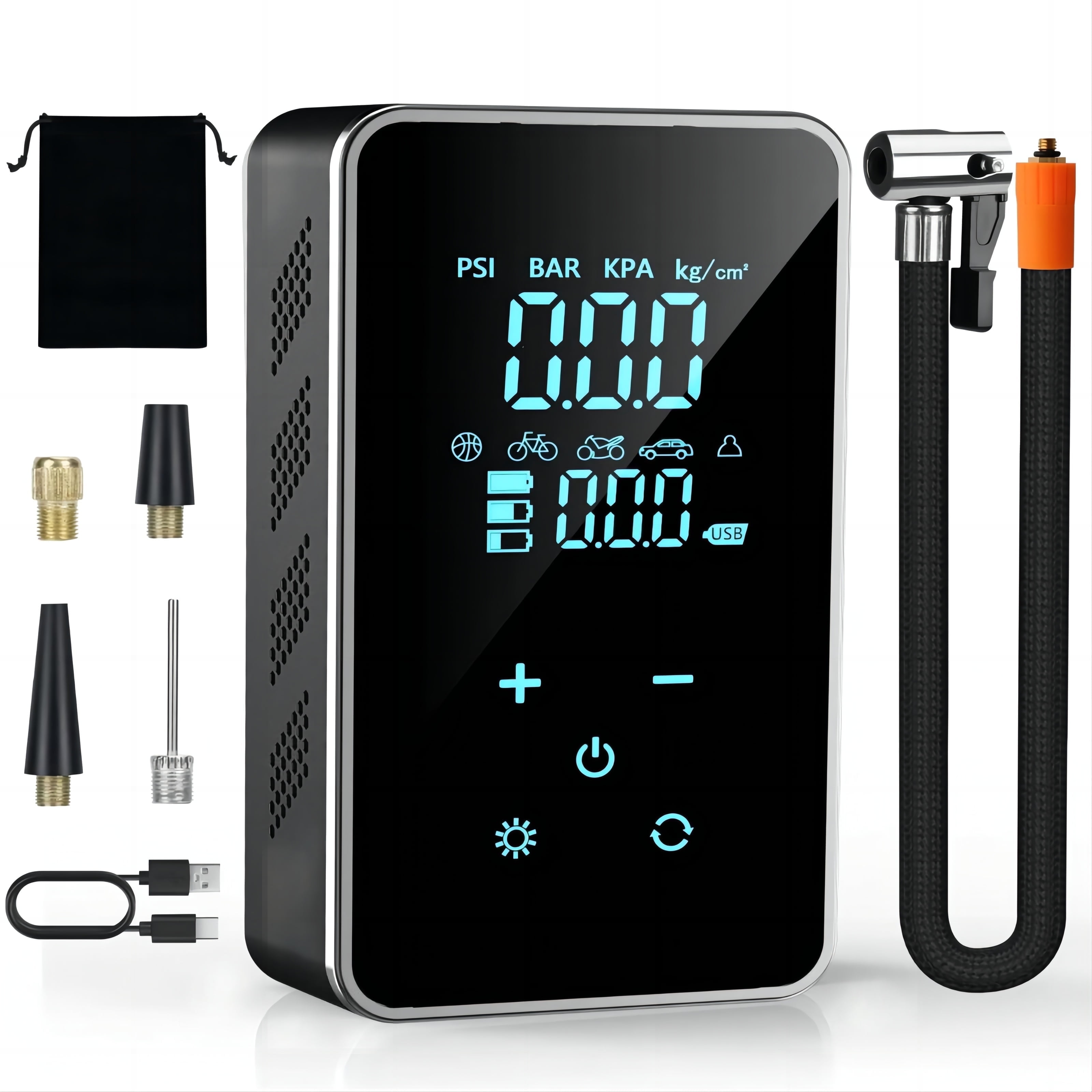 ALDF Tire Inflator Portable Air Compressor-18000mAh-Portable Air Pump-150 PSI Tire Pump with Touch Screen/Gauge/Light for Car, Motorcycle, Bike, Ball