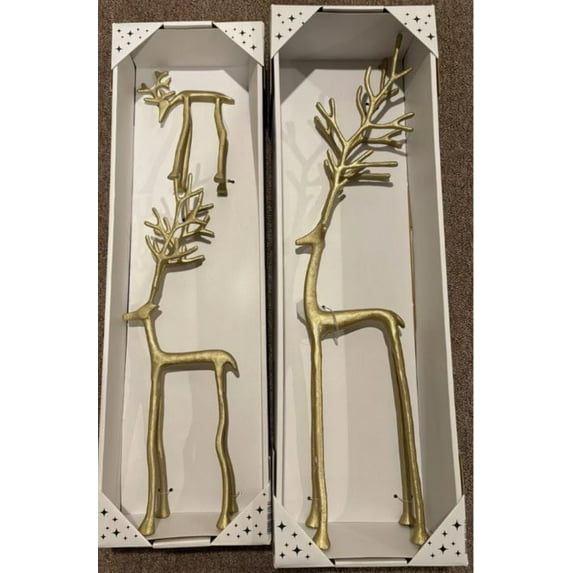ALDI Merry Moments Sculpted Gold Reindeer – Pottery Barn Dupe, Set of 3 in 2 Boxes