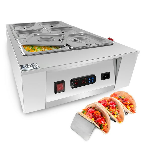 ALDKitchen Digital Food Warmer | Electric Buffet Station | Commercial Stainless Steel Steam Table | 8 Pots 28.6 lb | 110V