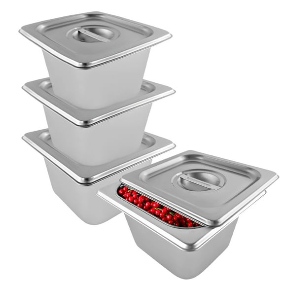 ALDKitchen Heavy-Duty Stainless Steel Steam Table Tanks with Lids | Compact, Versatile & High-Capacity | Set of 4 | Each 1.5L