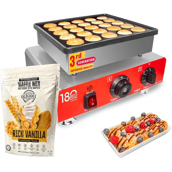 ALDKitchen Mini Dutch Pancake Maker | Poffertjes Maker | Nonstick | 110V (25 Pancakes)