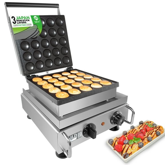 ALDKitchen Poffertjes Maker | Electric Mini Dutch Pancake Maker | 25 PCS | Stainless Steel | Nonstick Coating | 110V