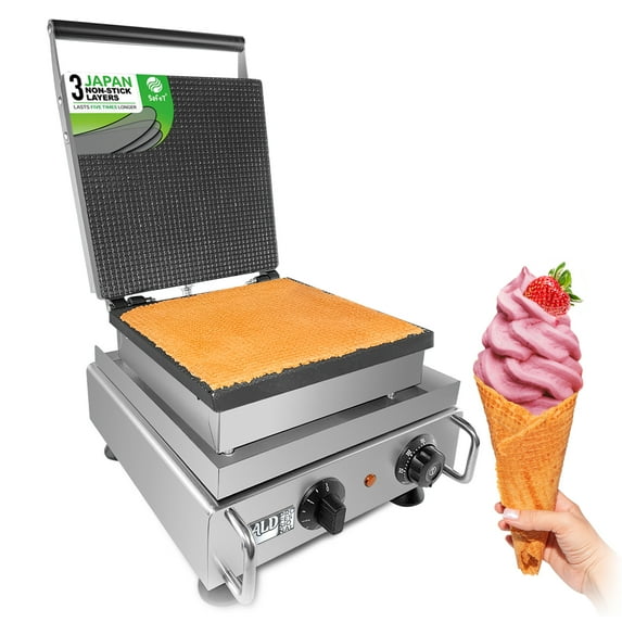 ALDKitchen Square Waffle Cone Maker | Ice Cream Cone Waffle Iron | Nonstick Coating | 110V