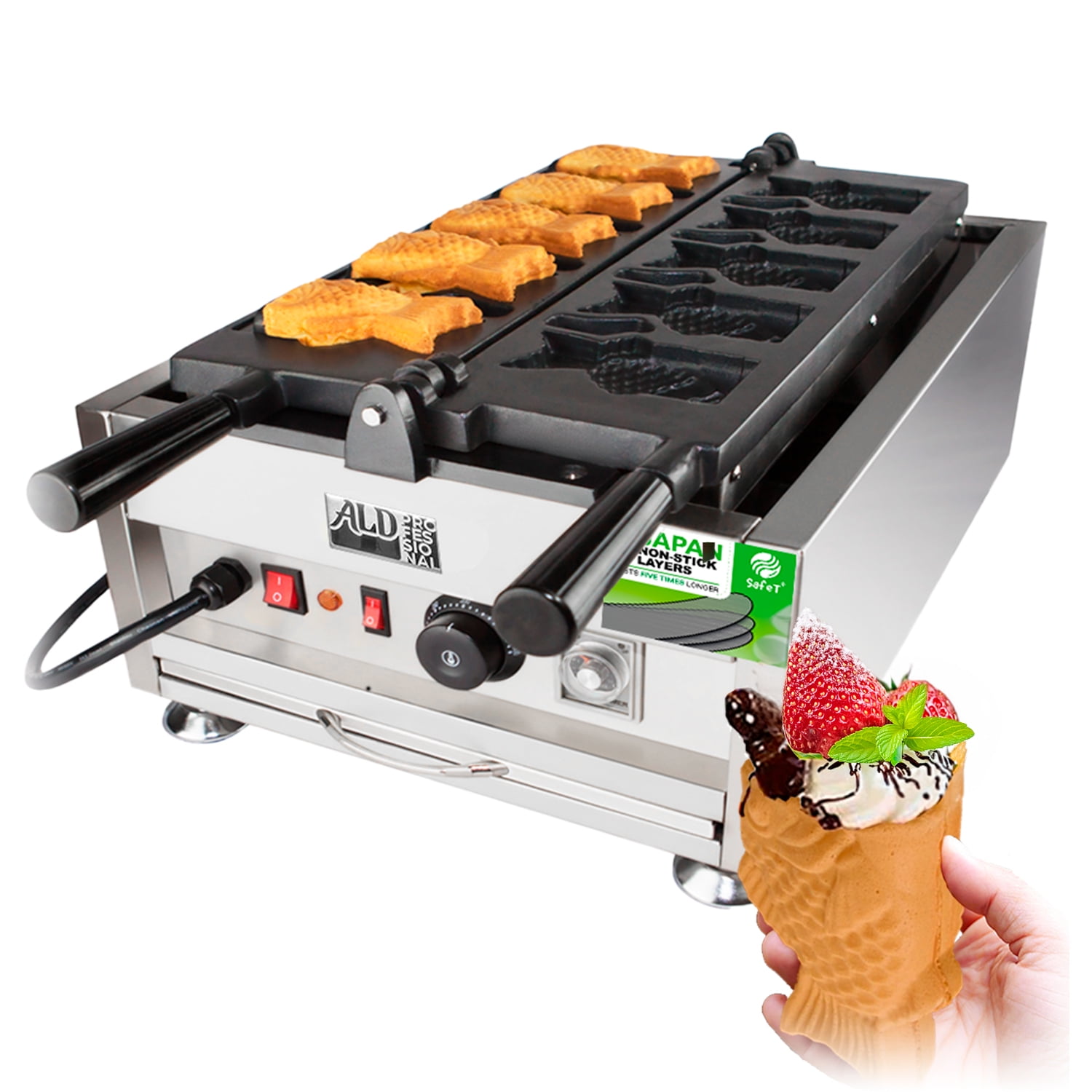 ALDKitchen Taiyaki Dessert Machine | 5 Pcs Fish Shaped Waffle