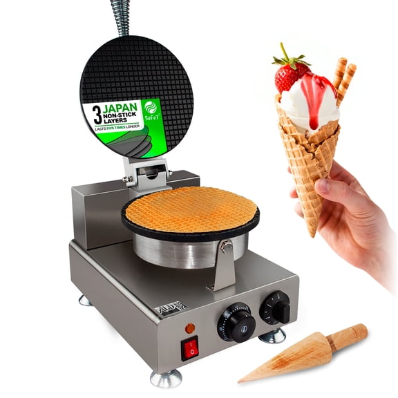 ALDKitchen Waffle Cone Maker | Commercial Ice Cream Cone Maker | Stainless Steel | Nonstick | Manual Control | 110V(Single)
