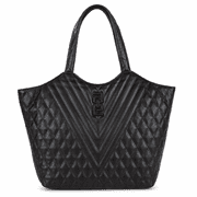 ALDO Quilted Tote Bag for Women, Black Faux Leather Shoulder Handbag with Double Handles