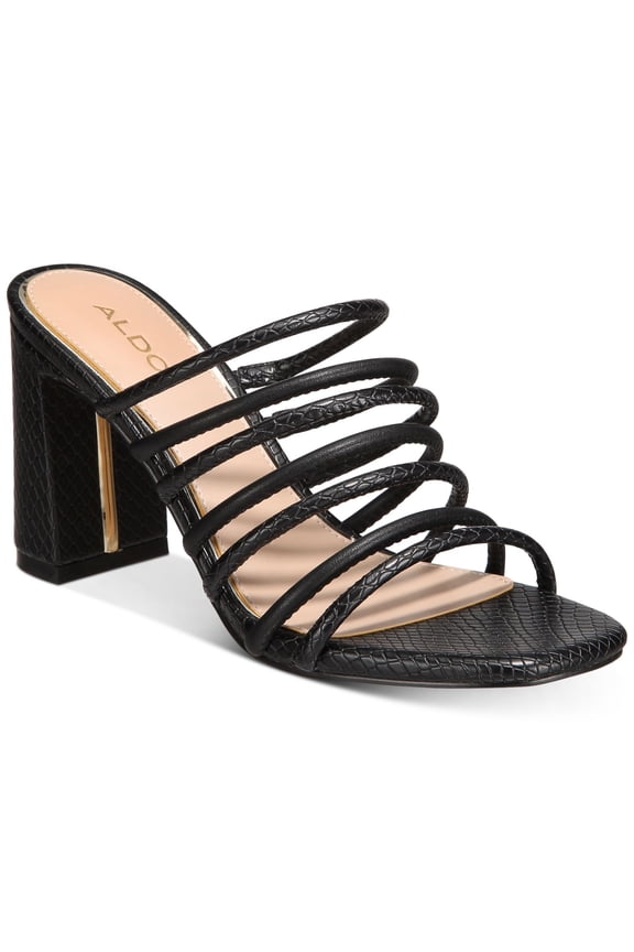 Womens Black Snake Print Strappy Padded Trelidda Square Toe Block Heel Slip On Slide Sandals 8 M