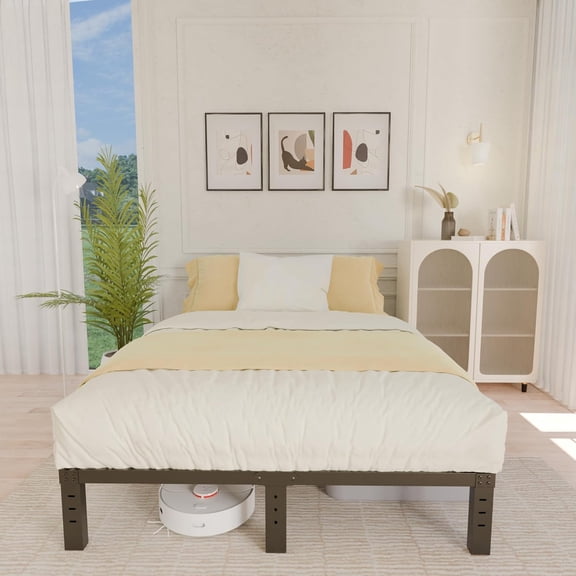 ALDRICH 10 Inch Metal Bed Frame Queen Size - Double Black Basic Steel Slats Platform, Easy Assembly Heavy Duty Noise Free Bedframes, No Box Spring Needed