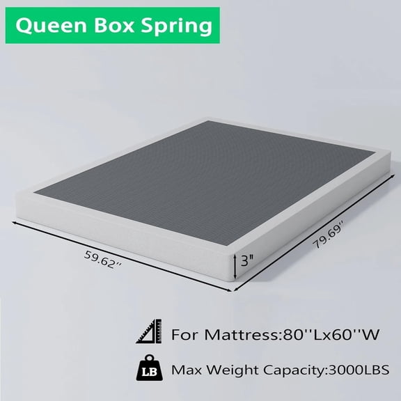ALDRICH Low  Box Spring Queen Size, 3 Inch Heavy Duty Metal Box Spring for Queen Bed, Mattress Foundation Non-Slip/No Noise/Easy Assembly (Queen)