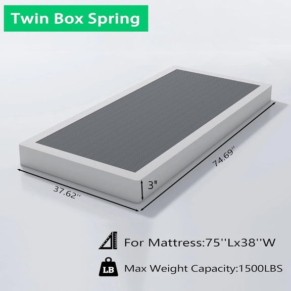 ALDRICH Low Box Spring Twin Size, 3 Inch Heavy Duty Metal Box Spring for Twin Bed, Mattress Foundation Non-Slip/No Noise/Easy Assembly (Twin)