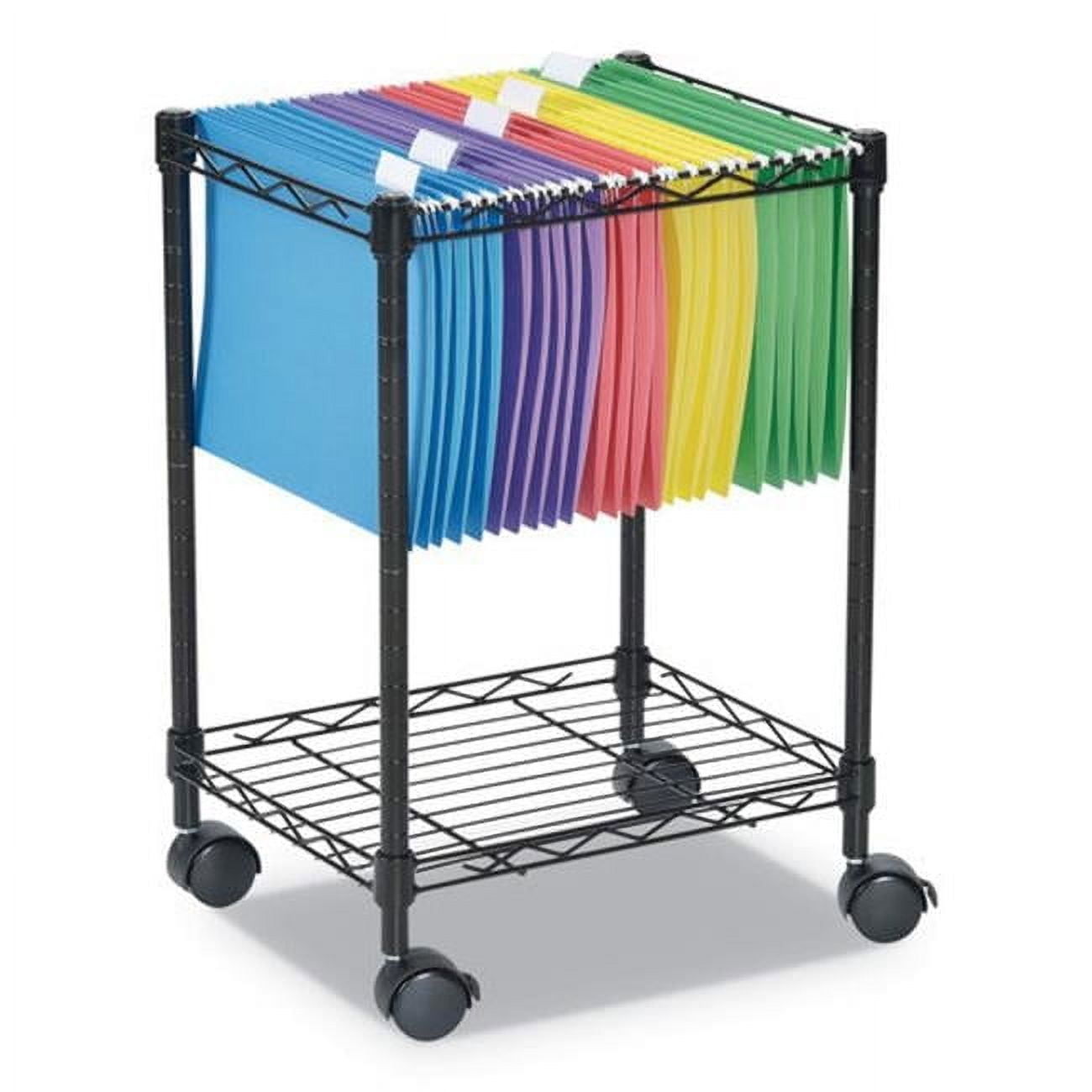 Black Steel Rolling File Cart with Adjustable Shelf