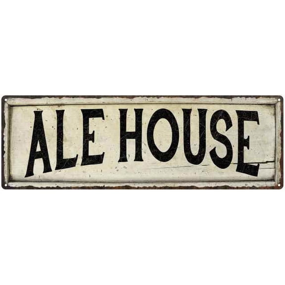 ALE HOUSE Farmhouse Style Wood Look Sign Gift 8x24 Metal Decor 108240028077