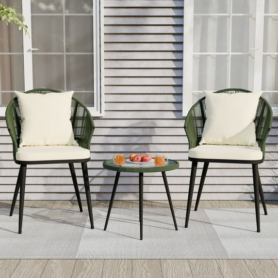 ALEAVIC 3-Piece Outdoor Rattan Patio Furniture Set, Outdoor Wicker Conversation Chair Sets with Coffee Table
