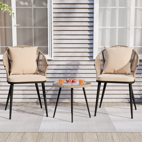 ALEAVIC 3-Piece Outdoor Rattan Patio Furniture Set, Outdoor Wicker Conversation Chair Sets with Coffee Table