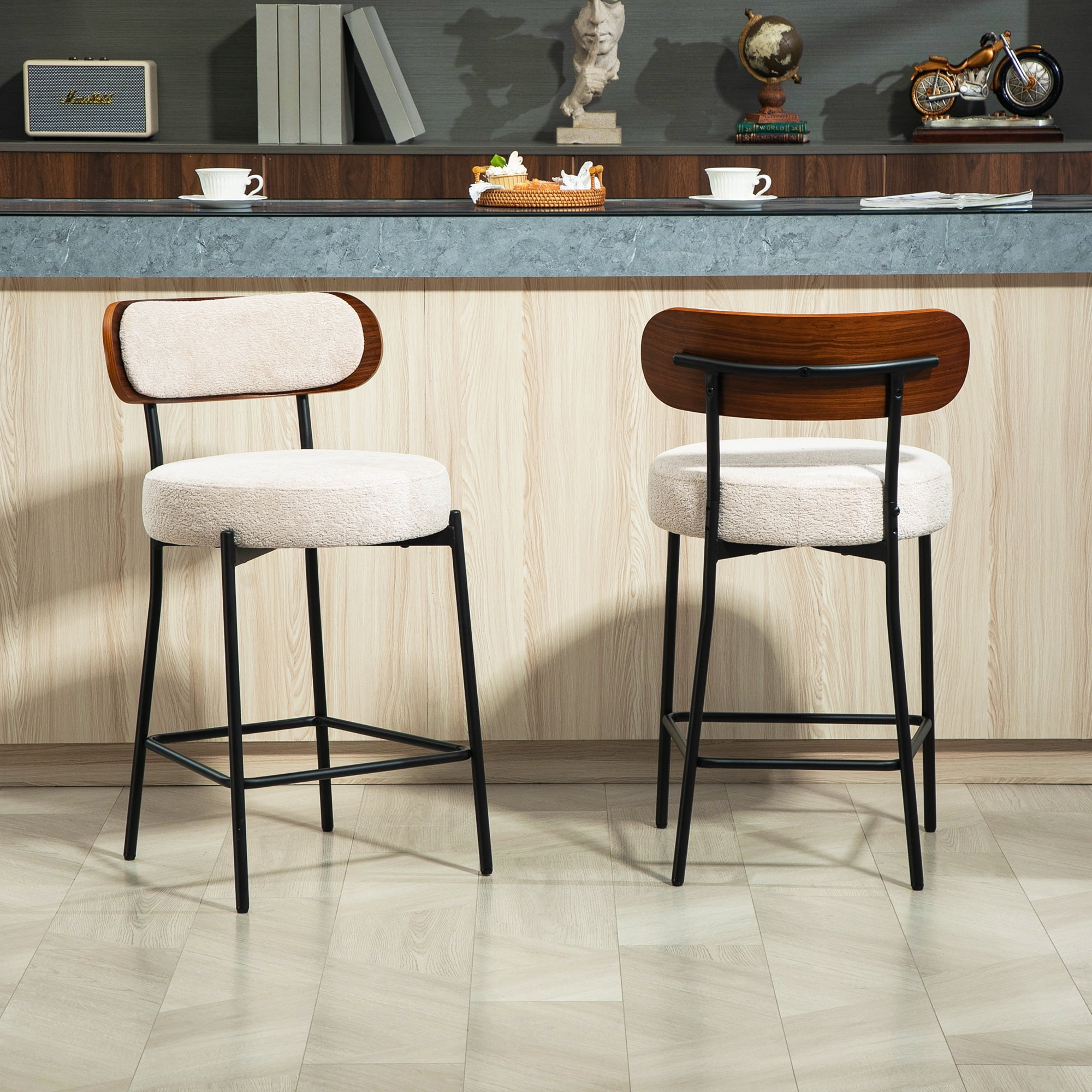 ALEAVIC Bar Stool Set of 2, Counter Height Upholstered Stools with ...