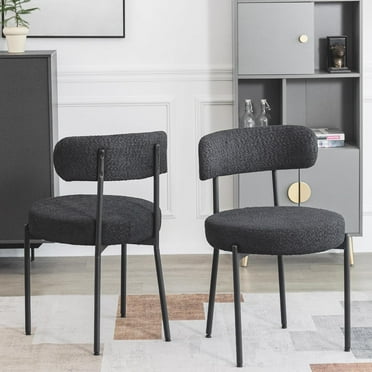 ALEAVIC Black Boucle Dining Chairs Set of 2 Upholstered Kitchen Dining Room Chairs