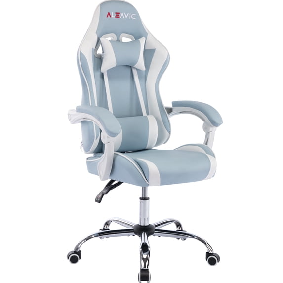 ALEAVIC Gaming Chair PU Leather Computer Chair with Headrest and Lumbar Support, Light Blue
